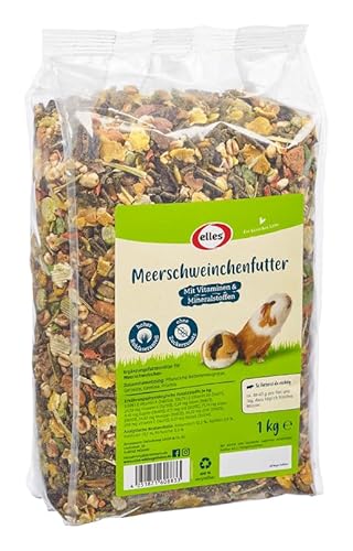 Elles Meerschweinchenfutter 5 x 1kg I Rohfaserreich | 100% natürlich mit Mais, Karotten, Heu | Mineralien & Vitamine I Für gesunde & ausgewogene Nager-Ernährung (5 x 1 kg) von Elles