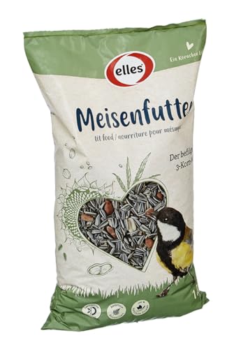 Elles Meisenfutter 12 x 1kg | Energiereiches Ganzjahresfutter I Mix aus Sonnenblumenkernen, Erdnüssen & Hanfsaat I Ideal für Futterhäuschen & Bodenfütterung von Elles