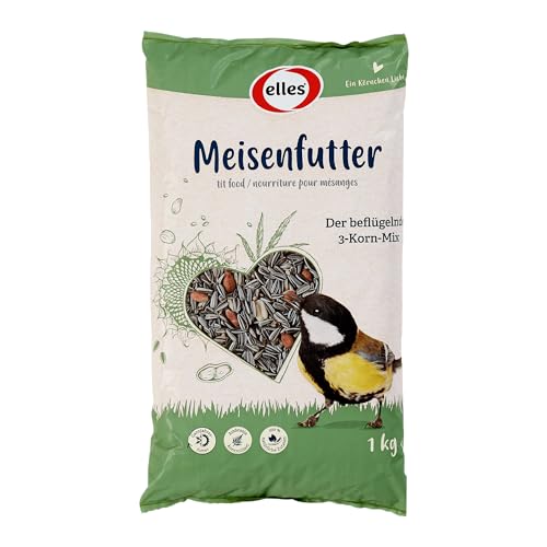 Elles Meisenfutter 1kg | Energiereiches Ganzjahresfutter I Mix aus Sonnenblumenkernen, Erdnüssen & Hanfsaat I Ideal für Futterhäuschen & Bodenfütterung von Elles