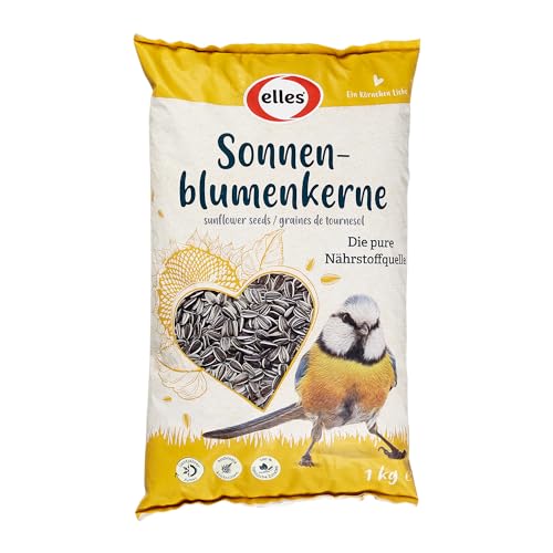 Elles Sonnenblumenkerne 12 x 1kg I Nährstoffreiche Energiequelle für Wildvögel I Ideal für alle Jahreszeiten I Hoher Ölgehalt für Energie & Vitalität von Elles