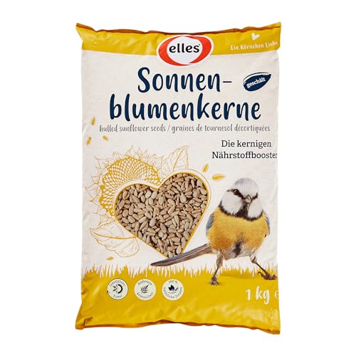 Elles geschälte Sonnenblumenkerne 1 kg I Kerniger Nährstoffbooster für Wildvögel I Energiereich | Ideales Ganzjahresfutter | Saubere Fütterung für Balkon & Terrasse von Elles