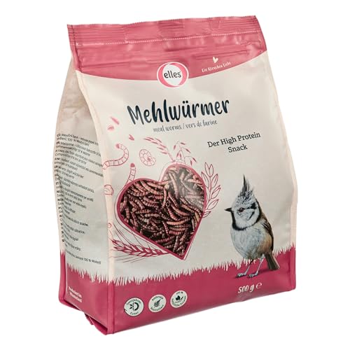 Elles getrocknete Mehlwürmer 500g I Protein-Delikatesse für Wildvögel | 100% natürlich | Ideal zur Ganzjahresfütterung | Energiereich und schalenfrei (5 x 500 g) von Elles