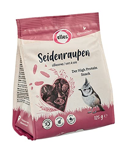 Elles getrocknete Seidenraupen 5 x 125g | Protein Delikatesse für Wildvögel | 100% natürliches Vogelfutter | Ideal zur Ganzjahresfütterung von Elles