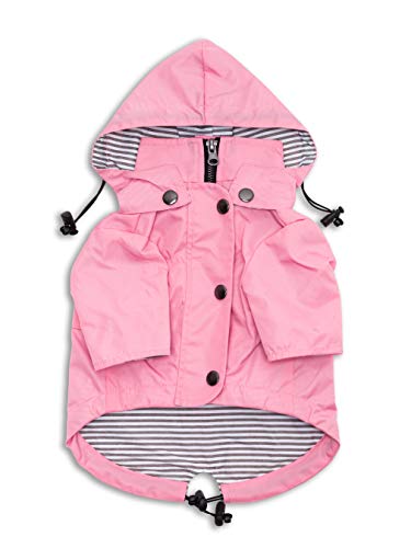 Ellie Dog Wear Hunderegenmantel mit Reißverschluss, Rosa mit reflektierenden Knöpfen, Taschen, wasserabweisend, Größe XXS bis XXL erhältlich, stilvolle Premium-Hunde-Regenmäntel (XXS) von Ellie Dog Wear