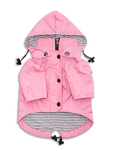 Ellie Dog Wear Hunderegenmantel mit Reißverschluss, Rosa mit reflektierenden Knöpfen, Taschen, wasserabweisend, verstellbarer Kordelzug, abnehmbarer Kapuzenpullover, Größe XS bis XXL erhältlich, stilvolle Premium-Hunde-Regenmäntel (L) von Ellie Dog Wear