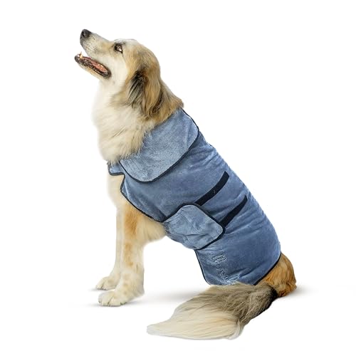 Hundebademantel (S-XXL) – Hundehandtücher zum Trocknen von Hunden – Grau mit schwarzem Rand Hundebadetuch – Haustier-Bademantel – super saugfähig & maschinenwaschbar Hundemantel – Hundehandtuch Wrap – von ElliePaul&Co.