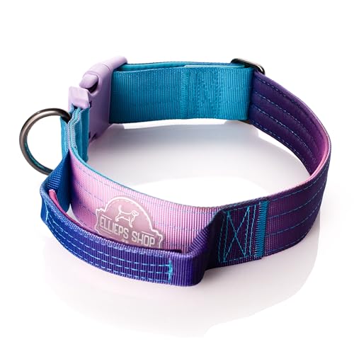 Ellieps Shop Taktisches Hundehalsband mit Kontrollgriff, verstellbar, strapazierfähig, Training und Spaziergang für mittelgroße und große Rassen, Violett-Blau, Größe L: 45,7 - 58,9 cm von Ellieps Shop