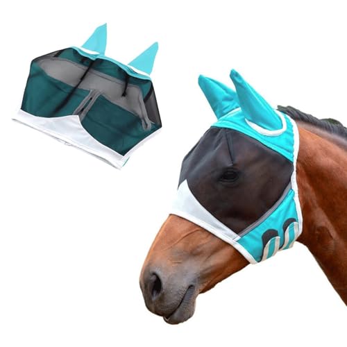 Ellxen Anti Fliegen Pferdemaske,Pferde Fliegenmaske mit Ohren,Fliegenmaske Pferd UV Schutz,Comfort Stretchy Pferdefliegenmaske mit Ohrenschutz,Fliegenmaske Large Eye Space(L) von Ellxen