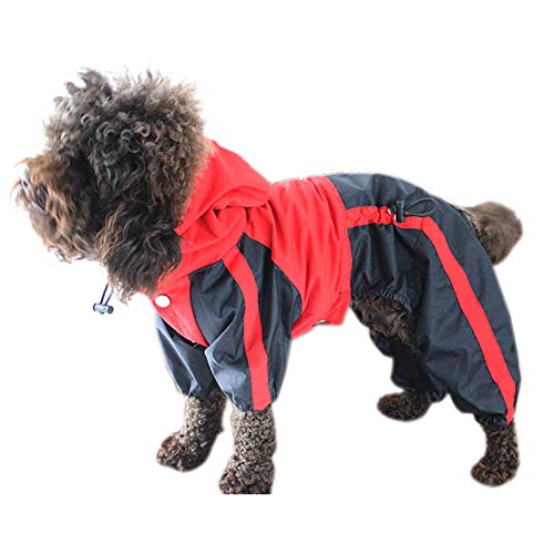 Elonglin Regenjacken für Hunde Regenmantel wasserdicht mit Kapuze Poncho für große mittlere Kleine Hund B Rot L-XS von Elonglin