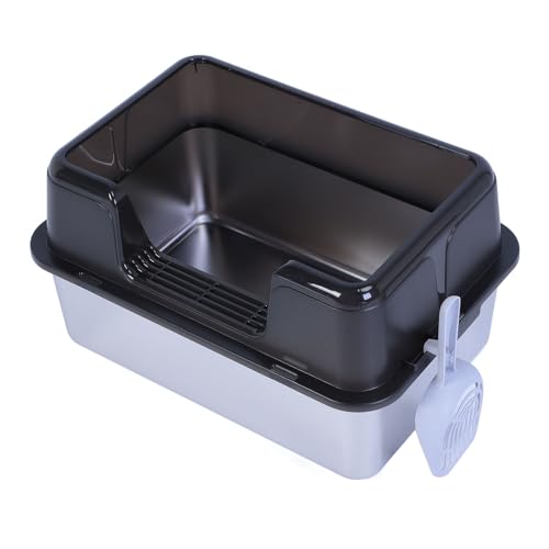 Edelstahl Katzenklo, 20L XL Extra Große Stainless Steel Litter Box, 28 cm Hohe, Extra Große Katzentoilette mit Deckel für Alle Katzen (Black) von Elprico