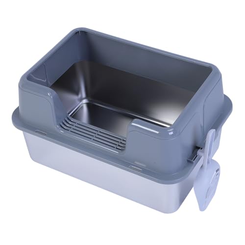 Edelstahl Katzenklo, 20L XL Extra Große Stainless Steel Litter Box, 28 cm Hohe, Extra Große Katzentoilette mit Deckel für Alle Katzen (Grey) von Elprico