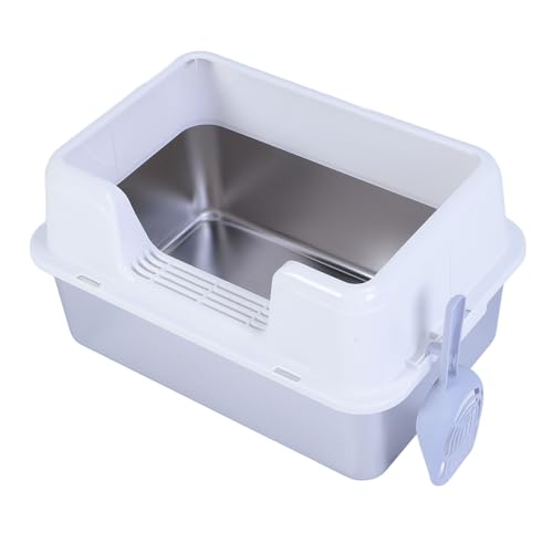 Edelstahl Katzenklo, 20L XL Extra Große Stainless Steel Litter Box, 28 cm Hohe, Extra Große Katzentoilette mit Deckel für Alle Katzen (White) von Elprico