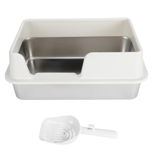 Edelstahl Katzenklo,19,69 X 13,78 X 7,87 Zoll, Hohe Seiten, Stainless Steel Litter Box,Katzentoilette aus Metall für Kleine und Mittelgroße Katzen (klein weiß) von Elprico