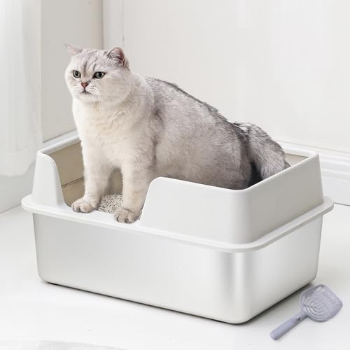 Edelstahl Katzenklo,19,7 X 13,8 X 9,8 Zoll Oben offen Hohe Seite Stainless Steel Litter Box, Katzentoilette aus Metall für Mehrere Katzen und Große Katzen (Großes Weiß) von Elprico