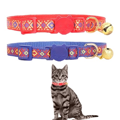 2-teiliges Katzenhalsband mit Glöckchen, verstellbar, 18–30 cm, Katzenhalsband, Schnellverschluss, exquisites Aussehen, Breakaway-Kätzchenhalsband, passend für alle Katzen (Rot, Blau) von Embhlitfe