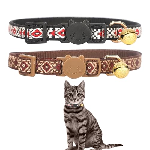 2-teiliges Katzenhalsband mit Glöckchen, verstellbar, 18–30 cm, Katzenhalsband, Schnellverschluss, exquisites Aussehen, Breakaway-Kätzchenhalsband, passend für alle Katzen (Schwarz, Braun) von Embhlitfe