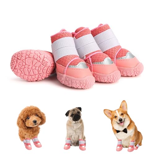 Embhlitfe 4 Stück Hundeschuhe Wasserdicht Schuhe Hundepfoten Schutz Atmungsaktiv hundeschuh mit Rutschfester Sohle Verstellbarem Dog Shoes für Kleine und Mittlere Hunde Sport im Freien (B) von Embhlitfe