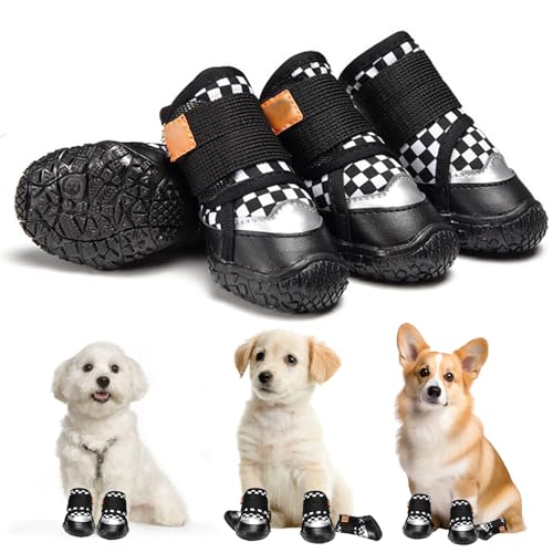 Embhlitfe 4 Stück Hundeschuhe Wasserdicht Schuhe Hundepfoten Schutz Atmungsaktiv hundeschuh mit Rutschfester Sohle Verstellbarem Dog Shoes für Kleine und Mittlere Hunde Sport im Freien (C) von Embhlitfe