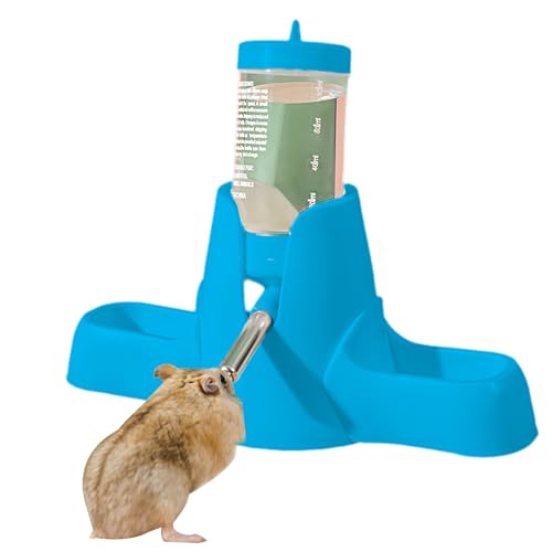 80ML Hamster Trinkflasche mit Futternapf Kaninchen Trinkflasche Kein Wasseraustritt Trinkflasche Meerschweinchen Hamster Zubehör für Häschen Igel Eichhörnchen Chinchillas (Blau, 80 ML) von Embhlitfe