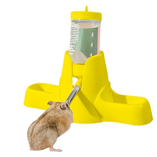 80ML Hamster Trinkflasche mit Futternapf Kaninchen Trinkflasche Kein Wasseraustritt Trinkflasche Meerschweinchen Hamster Zubehör für Häschen Igel Eichhörnchen Chinchillas (Gelb, 80 ML) von Embhlitfe