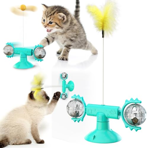 Embhlitfe Katzen-Windmühlen-Spielzeug, interaktives Katzenspielzeug, Wandhalterung, Katzen-Spinner, Übungsspielzeug mit Feder und Ball, interaktives Feder-Windmühle, Katzenspielzeug für den von Embhlitfe