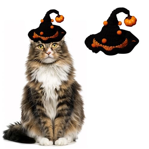 Halloween Katzenkostüm Katzen Hut Haustier Kürbishut Lila Schal Kostüm für Katzen Haustiere Bis 6 kg für Katzen Haustierkleid Cosplay Bekleidung Halloween Party (Kürbismütze) von Embhlitfe