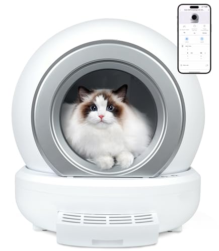 Selbstreinigende Katzentoilette XXL 65L,Emphsism Automatisches Katzenklo mit Infrarotsensor, 8cm Niedrige Stufe für Kätzchen & ältere Katzen, 35dB Leise, Geruchsneutral, App-Steuerung, Großes Volumen von Emphsism