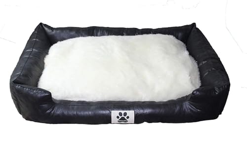 EmsCraft24 Hundebett Hundesofa Kunstleder Schlafplatz Katzenbett 2in1 Wendekissen (Schwarz, 120x80cm) von EmsCraft24