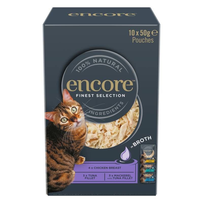 Encore Cat Pouch in Brühe 10 x 50 g - Mixpaket Feinste Selection (3 Sorten) von Encore