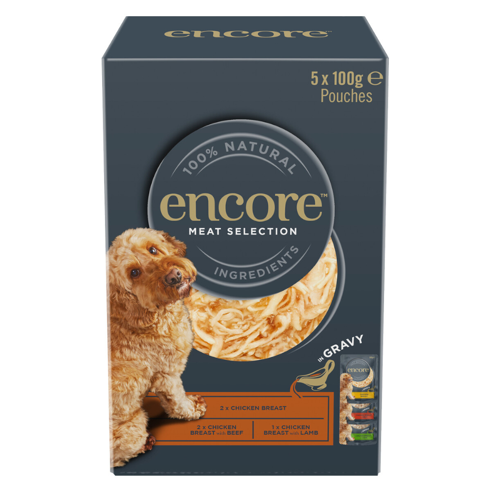 Encore Dog Gravy Pouch Mix 5 x 100 g - Fleisch-Auswahl (3 Sorten) von Encore
