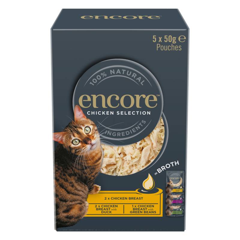 Sparpaket Encore Cat Pouch in Brühe 10 x 50 g - Hühnchen-Auswahl (3 Sorten) von Encore