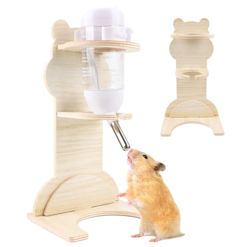 Hamster Trinkflasche mit Ständer, Holz Meerschweinchen Wasserspender Ständer Hamster Nippeltränke, 75 ml Nagertränke, Hamster Zubehör von Encuryna