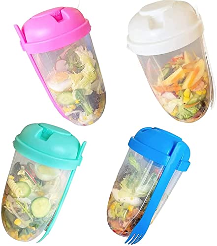 Endxedio 2022 Salad Meal Shaker Cup,Fresh Salad Cup to Go,Salad Shaker Container,Portable Fruit and Vegetable Salad Cups Container, with Fork & Salad Dressing Holder,Salad Containe (4pcs) von Endxedio