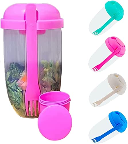 Endxedio 2022 Salad Meal Shaker Cup,Fresh Salad Cup to Go,Salad Shaker Container,Portable Fruit and Vegetable Salad Cups Container, with Fork & Salad Dressing Holder,Salad Containe (Pink) von Endxedio