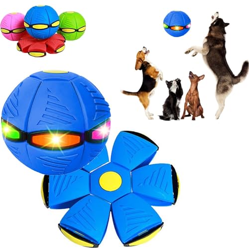 Endxedio Doggy Disc Ball, Doggie Disc Ball mit Lichtern, Tragbares Haustierspielzeug Fliegende Untertasse Ball, Kreative Doggy Disc Ball Stomp Magic Bälle, Doggy Disc Ball für Große Hunde (Blau, 3 von Endxedio