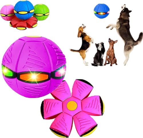 Endxedio Doggy Disc Ball, Doggie Disc Ball mit Lichtern, Tragbares Haustierspielzeug Fliegende Untertasse Ball, Kreative Doggy Disc Ball Stomp Magic Bälle, Doggy Disc Ball für Große Hunde (Rosa, 3 von Endxedio