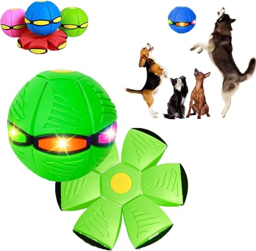 Endxedio Doggy Disc Ball, Doggie Disc Ball mit Lichtern, Tragbares Haustierspielzeug Fliegende Untertasse Ball, Kreative Doggy Disc Ball Stomp Magic Balls, Doggy Disc Ball für Große Hunde (Grün, 3 von Endxedio