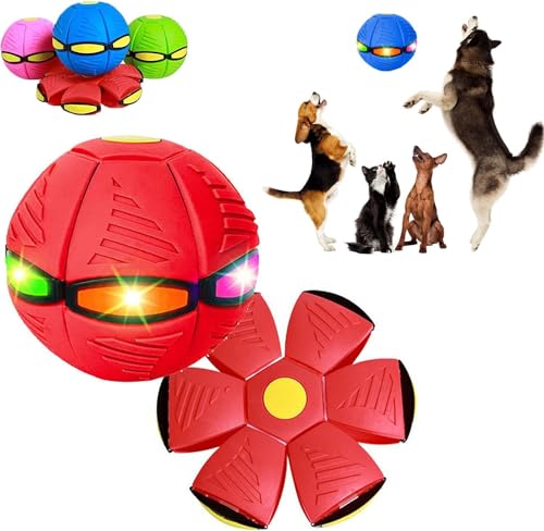 Endxedio Doggy Disc Ball, Doggie Disc Ball mit Lichtern, Tragbares Haustierspielzeug Fliegende Untertasse Ball, Kreative Doggy Disc Ball Stomp Magic Balls, Doggy Disc Ball für Große Hunde (Rot, 3 von Endxedio