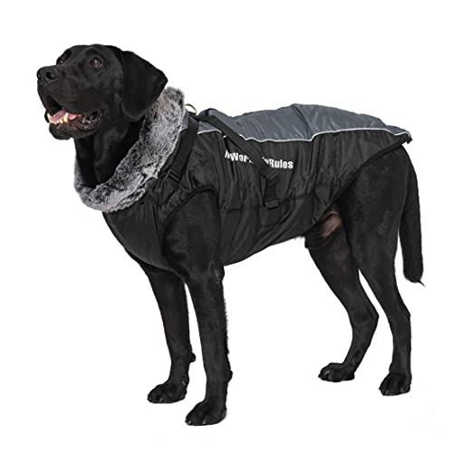 Enetos Hundemantel Wasserdicht Winter mit Geschirr Hundejacke Bauch Schützen Haustier Weste Jacke mit Reißverschluss reflektierender & winddichter Hundejacke für Mittlere Große Hunde 2XL-6XL (4XL) von Enetos