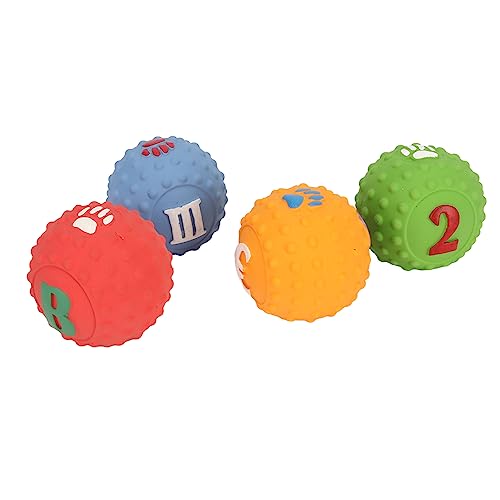 Enforose 4-teiliges Hundespielzeug-Set mit quietschendem Ball, 5,1 cm, weiches Latex, interaktives Kau- und Apportierspielzeug für Welpen mit lustigem Muster für kleine und mittelgroße von Enforose