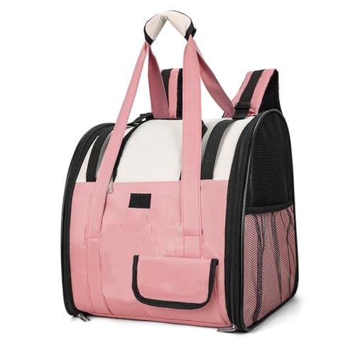 Katzen-Rucksackträger, großes Fassungsvermögen, atmungsaktives Nylon, tragbarer Haustier-Reiseträger, super belüftete Design-Handtasche für Reisen, Wandern, Camping (Rosa) von Enforose