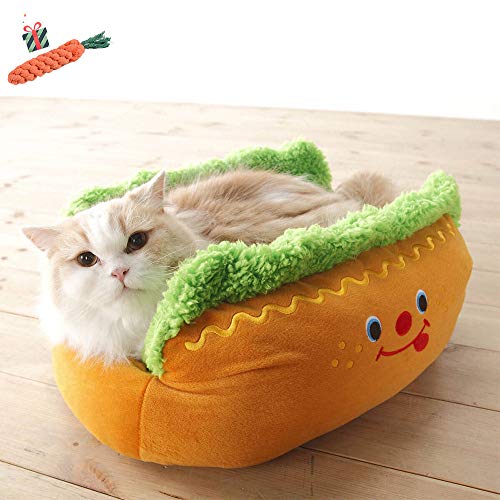 Enhome Hundebett für Katzen und Hunde mit Plüsch, Deluxe Rund in Hot Dog-Form Hundesofa Hundematte weichem rutschfest Katzenbett (63 * 47 * 21 cm,Hamburger) von Enhome