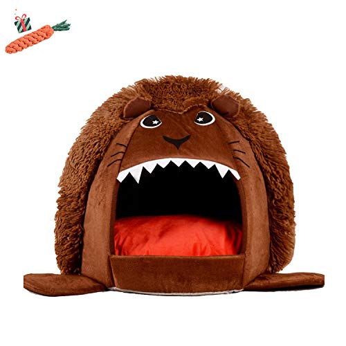 Enhome Hundebett für Katzen und Hunde mit Plüsch, Deluxe Rund in Löwe-Form Hundesofa Hundematte weichem rutschfest Katzenbett (40 * 42 cm,Brown) von Enhome