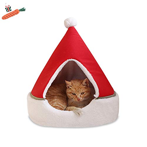 Enhome Hundebett für Katzen und Hunde mit Plüsch, Deluxe Rund in Weihnachtsmütze-Form Hundesofa Hundematte weichem rutschfest Katzenbett (M,Weihnachtsmütze) von Enhome