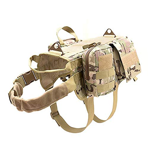 Enhome Service Hundeweste, taktisches Hundegeschirr, 1000D Heavy Duty Molle Weste Harness, Patrol Vest Packs (L,CP Tarnung) von Enhome