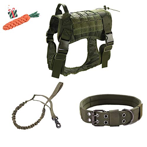 Enhome Service Hundeweste, taktisches Hundegeschirr, 1000D Heavy Duty Molle Weste Harness, Patrol Vest Packs (L,Grün1) von Enhome