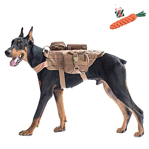 Enhome Service Hundeweste, taktisches Hundegeschirr, 1000D Heavy Duty Molle Weste Harness, Patrol Vest Packs (L,Khaki) von Enhome