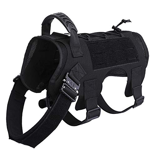 Enhome Service Hundeweste, taktisches Hundegeschirr, 1000D Heavy Duty Molle Weste Harness, Patrol Vest Packs (L,Schwarz) von Enhome