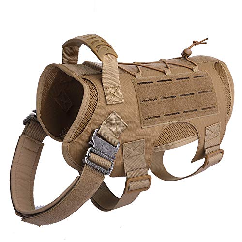 Enhome Service Hundeweste, taktisches Hundegeschirr, 1000D Heavy Duty Molle Weste Harness, Patrol Vest Packs (M,Brown) von Enhome