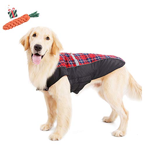 Hund umkehrbar Schottenkaro Mantel Enhome Herbst Reflektierend Winter warme gemütliche Weste Britischen Stil Hund gefütterte Jacke für Kleine Mittlere große Hunde (2XL,Rot) von Enhome